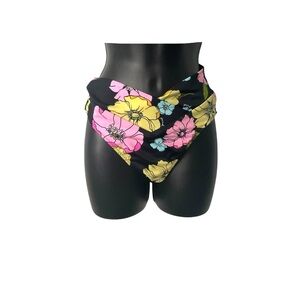 Victoria's‎ Secret Pink Floral Black Pink Bikini Bottom SZ S Women Beach Resort